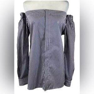 Polo Ralph Lauren Navy and White Striped Off The Shoulder Blouse Sz XL